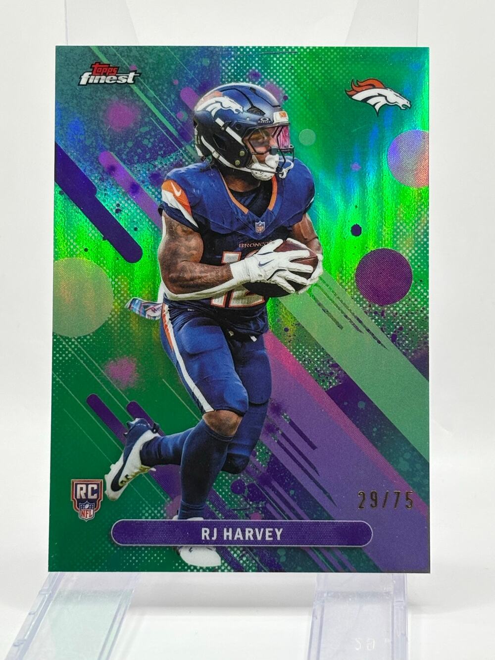 2025 Topps Finest RJ Harvey Rookie Green Refractor 29/75 SP Denver Broncos RC
